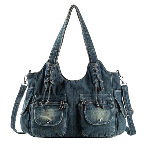 iPinee Sacs à main en jean pour femme - Sac fourre-tout à bandoulière en jean bleu, Ip-a1, Large