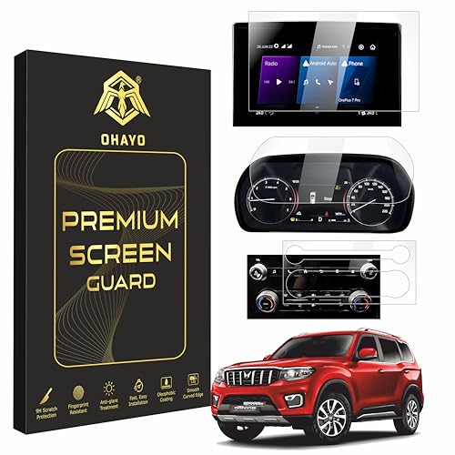 Image of OHAYO 9H Hard Screen Protector 3 Pack for Mahindra Scorpio N 2022-2025 | Infotainment 8 Inch + Instrument Cluster + AC Panel Protection Film | Military Strength, Scratch Resistant, HD Clear, Bubble Free | Not Tempered