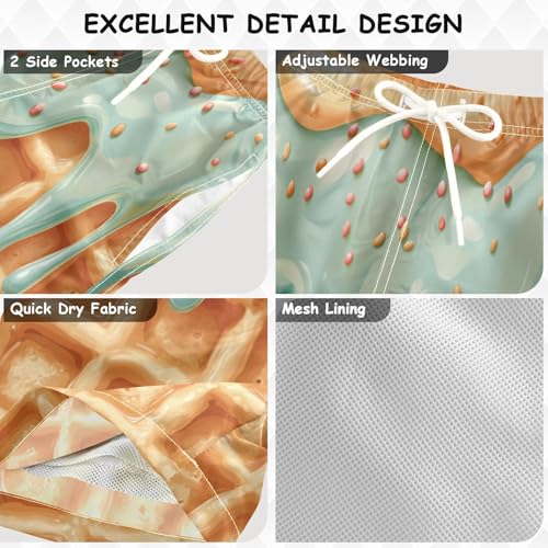 Pigsaly Boys' Swim Board Shorts Glaze Caramel Sprinkles Teal Coral Ice Cream Boy's Swim Trunks Kids Swimwear M3