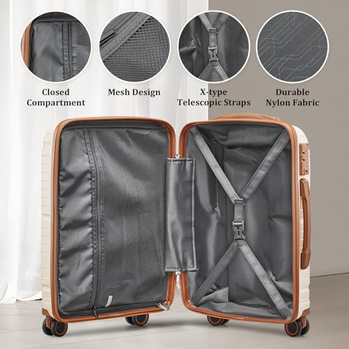 Image of Joyway Luggage Sets 10 Piece PP Hardshell Carry on Suitcase, Travel Lightweight Carry-on with Double Spinner Wheels and TSA Lock, Beige Brown