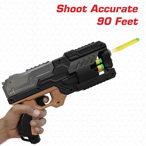 Image of Aditi Toys High Performance Six Fire Gun, Toy Blaster Gun with 6 Dart Rotating Drum, Hi-Arm Toy Gun for Kids Above 6 Years, Accurate Upto 45 Feet, Includes 10 Soft Bullet Darts, BIS Approved. (Black)