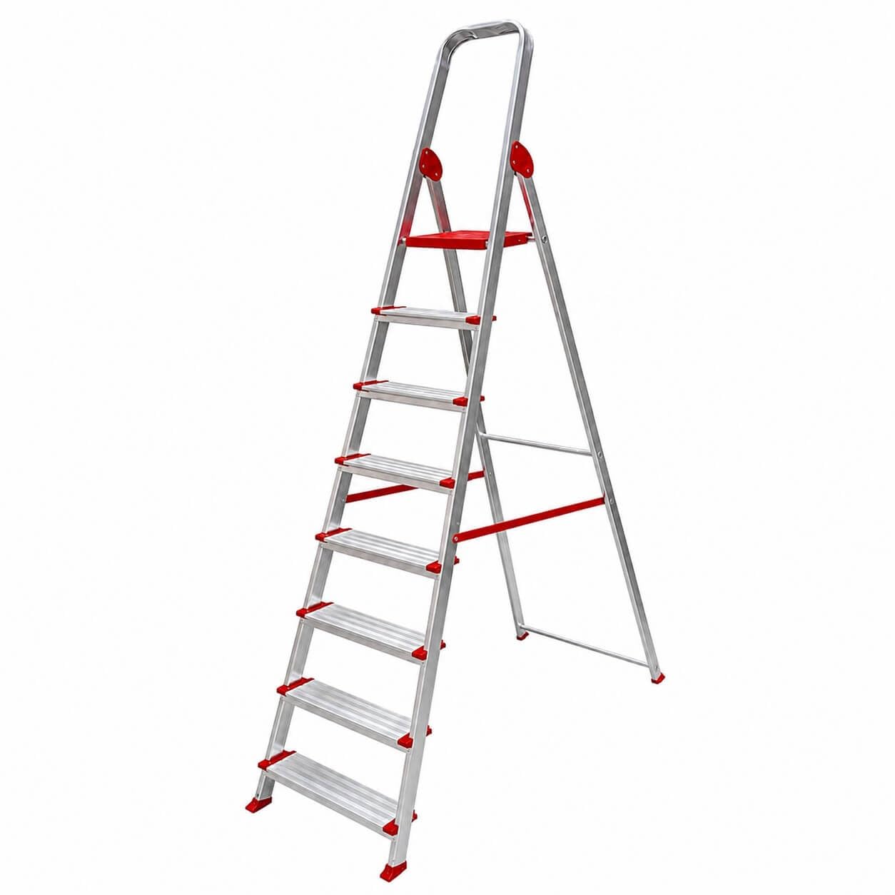 T-Plus Escalera Profesional de Aluminio 8x1 con Arco de Seguridad, 8 Peldaños, 150 kg de Capacidad