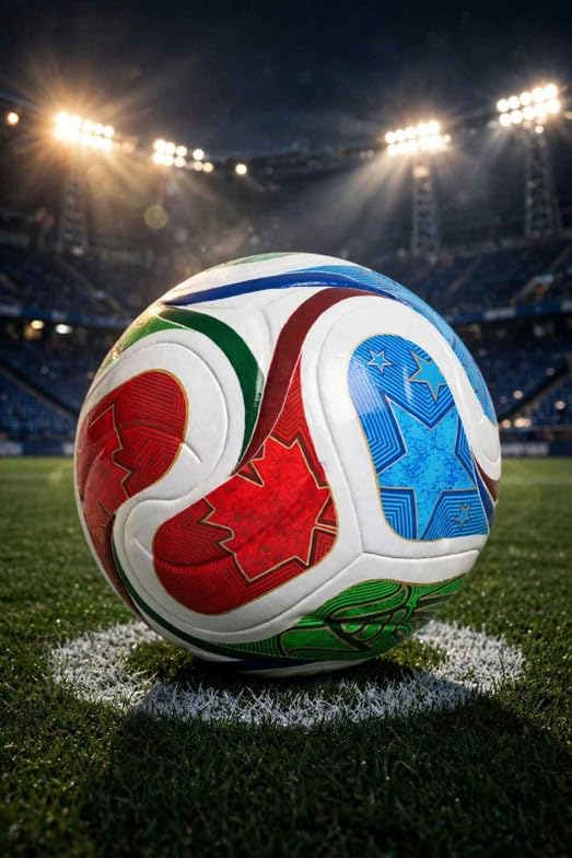 Image of New Official Size 5 Football 2026 | Premium PU Leather Soccer Ball | Durable Training & Match Ball for Kids, Youth & Adults | Indoor & Outdoor Play(WC26)