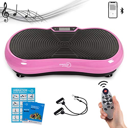 Display4top Plataforma Vibratoria Ultra Delgado, 5 Programs + 180 Levels, Plataformas vibración para Fitness y pérdida de Peso en casa, Tener Altavoz Bluetooth, Carga máxima de 150kgs (Rosado)