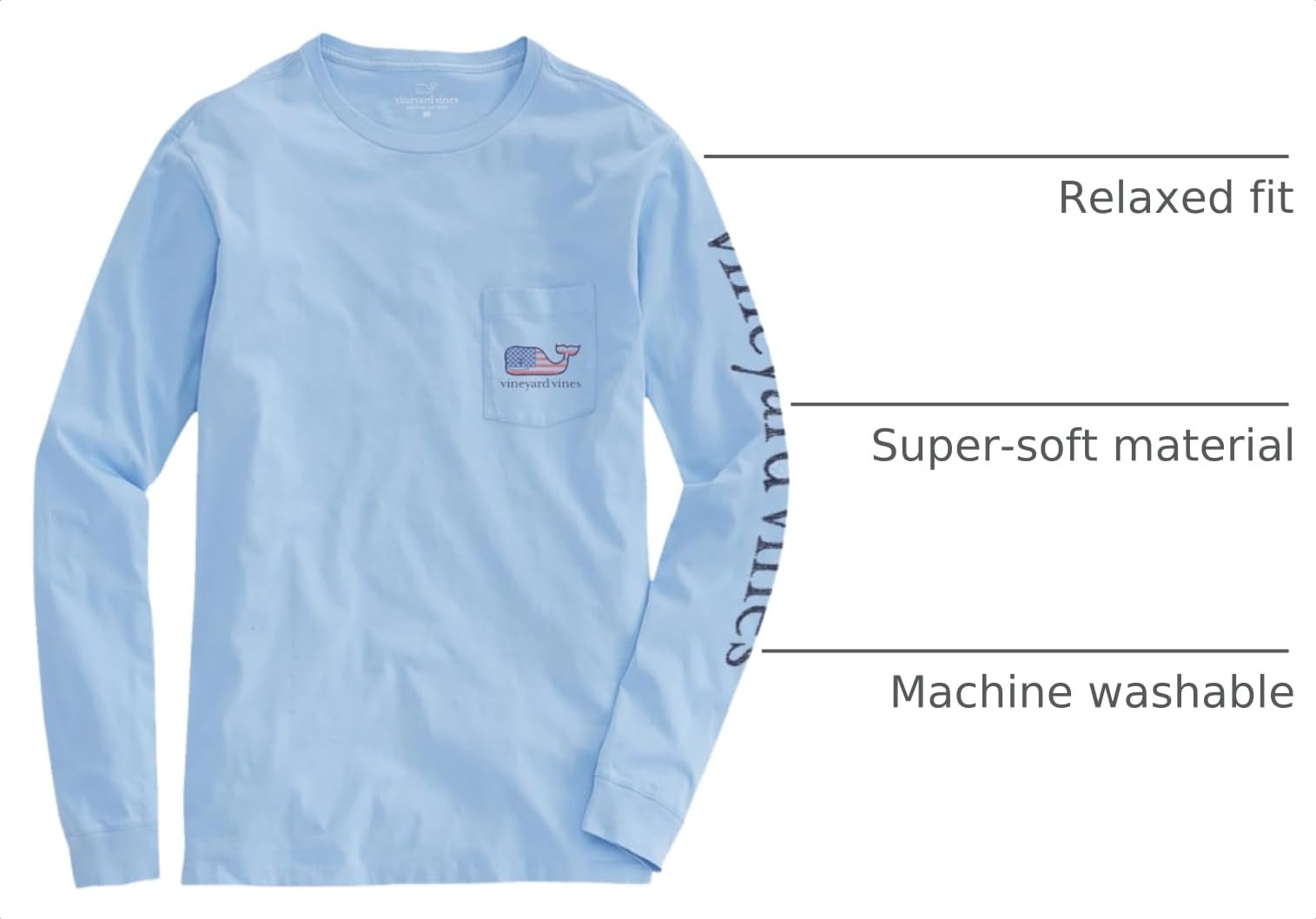 Vineyard Vines Mens Flag Whale Long-Sleeve Pocket Tee product thumbnail 6