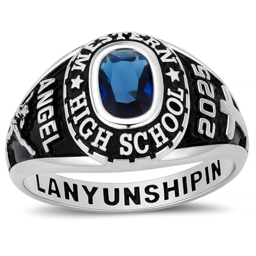 Sterling Silver Class Rings Personalized Custom Rings Class Rings for Women High School Birthstone Rings Graduation Rings Size 5-15 College Rings for Women