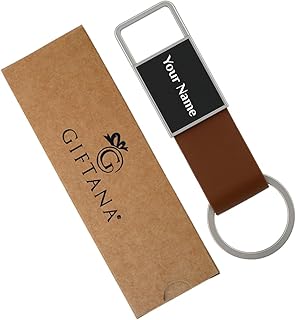 Giftana Personalized Keychain with Name, Customized Leather Strap Steel Keychain for Home Door and Bike, Personalised Birt Price In India