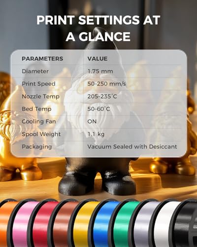 Image of JAYO Silk PLA Filament 1.75mm Silver 1.1kg, Metal-Like Shiny PLA, Smooth Silky Finish, Easy to Print, Accuracy + /- 0.02mm, Fits for Most FDM 3D Printers