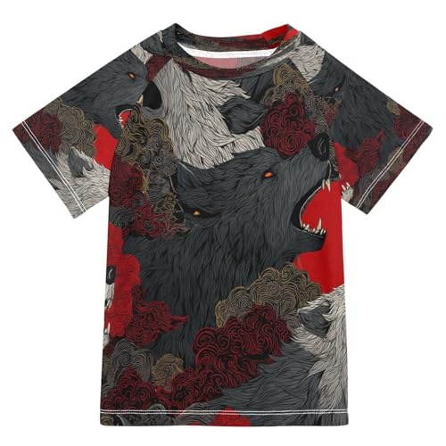 Boys Short Sleeve T-Shirts Dark Wolf Ethnic Cloud Rashguard Kids Swim Shirts Sun UPF 50+