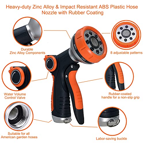 Garden Hose Nozzle Heavy Duty, High Pressure Adjustable 8 Patterns — view 2