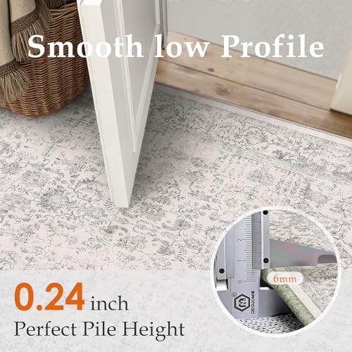 Gray Area Rug 10x14 Machine Washable Large Vintage Living Room Distressed Non Slip Carpet Traditional Indoor Bedroom Grey Retro Floral Accent Throw Rug for Office Kitchen Dining Room