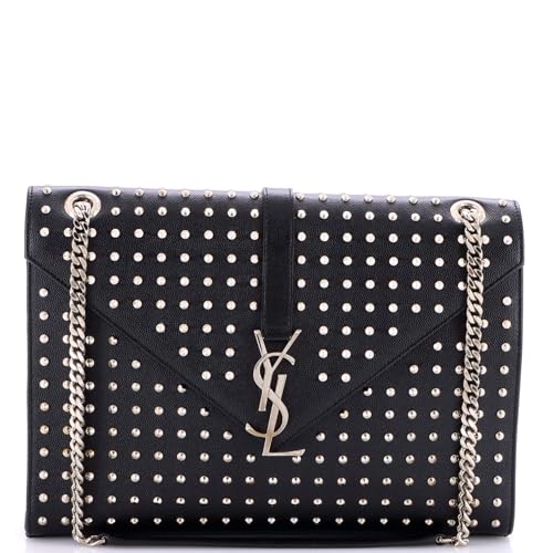 Saint Laurent, Pre-Loved Classic Monogram Envelope Satchel Studded Leather Large, Black