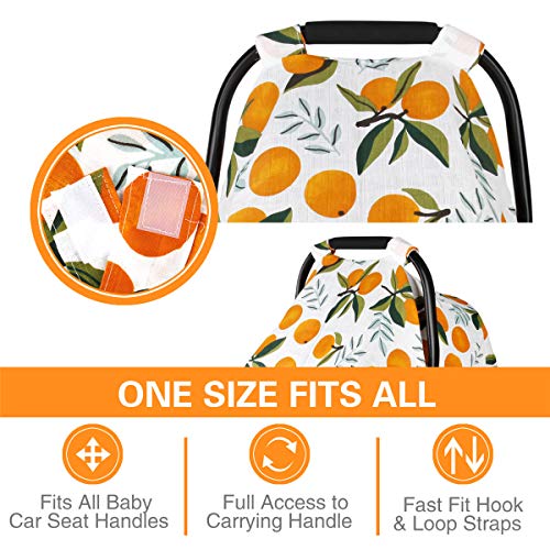Image of Baby Car Seat Cover Infant Carseat Canopy, Metplus Cotton Muslin Carrier Covers, Summer Stroller Canopie - Extra Wide Universal Fit, Lightweight Breathable Soft for Newborn Boy Girl (Oranges)