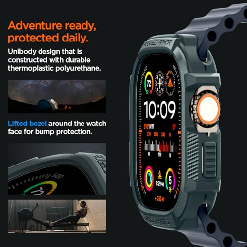 Image of Spigen for Apple Watch Ultra 3 /2 /1 Case, Rugged Armor 49mm Durable TPU Cover - Abyss Green