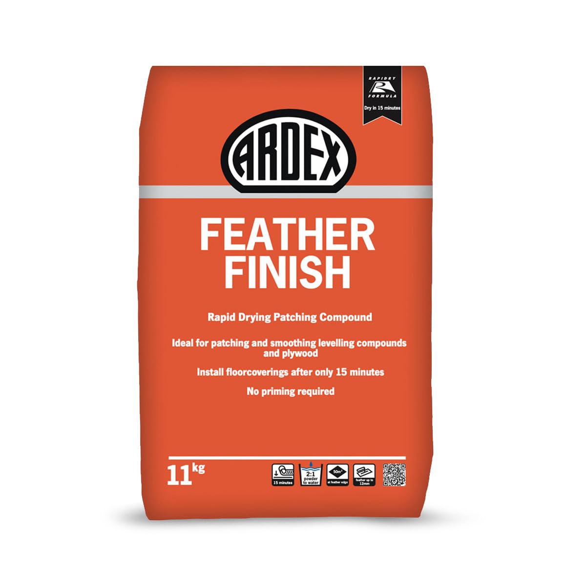 Ardex Feather Finish 11kg | Rapid-Drying Patching & Smoothing Compound for Floors | 50m² Coverage | Install Floorcoverings In Just 15 Minutes