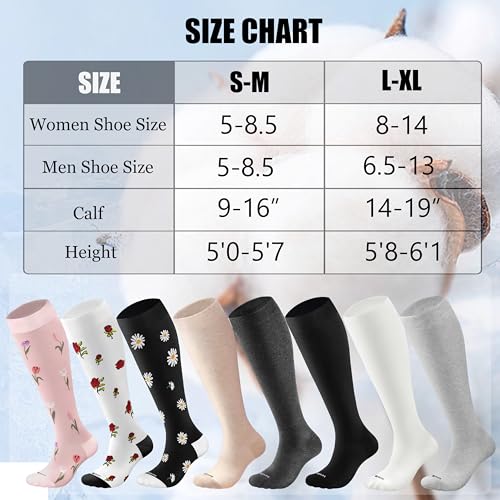 Cotton Compression Socks for Women&Men 15-20mmHg Knee High Cute Support Sock for Nurses, Pregnant Women, Travel4
