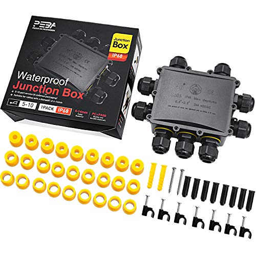 Outdoor Junction Box Waterproof Small Electrical Boxes with Cover IP68 Plastic Square 9-Way Cable Connectors for 0.16inch-0.55inch Diameter Wire