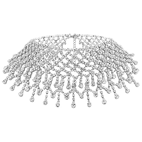 DRESBE Rhinestone Choker Tassel Chokers Necklaces Prom Collar Necklace Chain Party Neck Jewelry Accessories for Women (Silver) Cover