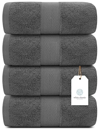 White Classic Luxury Bath Towels Large - Cotton Hotel Spa Bathroom Towel |30X56 | 4 Pack | Grey #TOP30