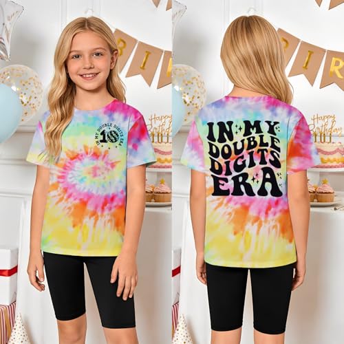 Image of IZYJOY in My Double Digits Era Shirts Girls 10th Birthday T-Shirts 10 Years Old Birthday Party Short Sleeve Summer Tee Tops