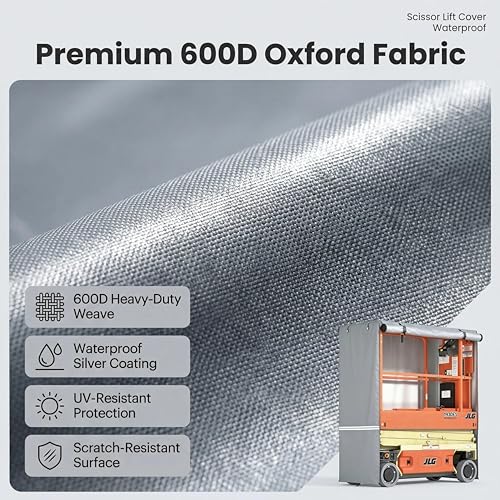 Scissor Lift Cover, Heavy-Duty 600D Waterproof Oxford Fabric, 75\"L x 34\"W x 87\"H, Universal Fit for JLG Genie Skyjack Upright, UV-Resistant Dustproof with Roll-Up Access Panels