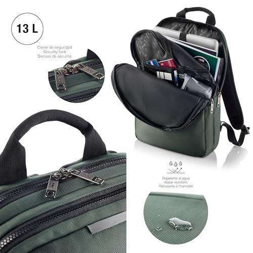 Miquelrius - Plecak na komputer, plecak 13l, kieszeń antykradzieżowa RFID, odblaskowe detale, blokada bezpieczeństwa, adaptacyjny wózek, plecak na laptopa+tablet, wodoodporny, zielony, Zielony, 320 x
