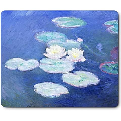 Mouse Mat with Art Design, Famous Painting Blue, Gel Mouse Pad for PC, Computer and Laptop, Rubber Base Medium Size 240 x 200 mm Waterproof Smooth Surface Flower Flroal (Water Lilies by Claude Monet) Cover
