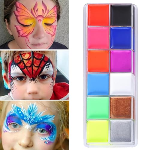 Image of Face Body Paint Oil Palette, Professional Flash Non Toxic Safe Tattoo Halloween FX Party Artist Fancy Makeup Painting Kit For Kids and Adult (12)