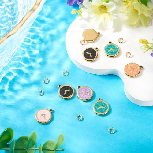 Image of Craftdady Golden Enamel Ocean Animals Pendants Stainless Steel Summer Sea Charms with Jump Ring for Jewelry Making Crafting Necklaces Bracelets Earrings Keychains
