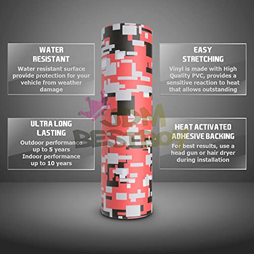 Urban Red Camouflage Digital Camo Vinyl Wrap Decal Sticker Bubble Free Car Self Adhesive Film - 4"X8" (10Cmx20Cm) Sample #TOP7