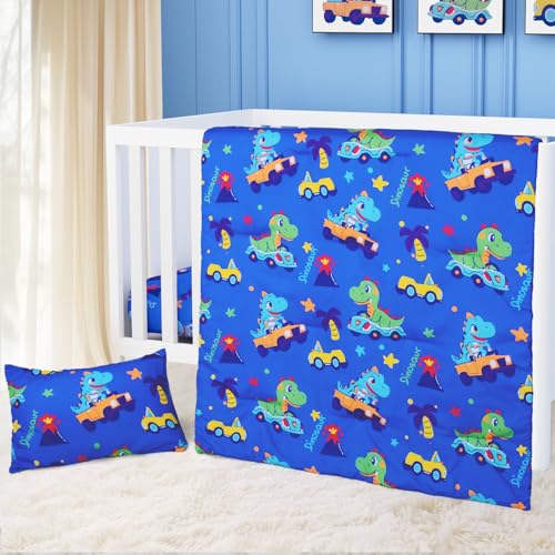 Image of Cloele Dinosaur Crib Bedding Sets for Boys-3 Piece Baby Bedding Set | Include Comforter Fitted Sheet Toddler Pillowcase,Nursery Bedding Set for Boys and Girls