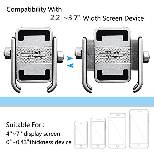 2022 Vicelecus Motorcycle Phone Mount, Adjustable Anti Shake Metal Bike Phone Holder For Iphone 13 Plus Samsung Galaxy S21 S20 S10 Gps Silver #TOP4