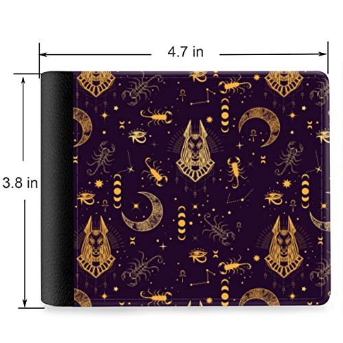 (Egyptian God Anubis, Scorpion, Moon And Constellation Front Pocket Slim Bifold Leather Wallet RFID Blocking with ID Window for Men2