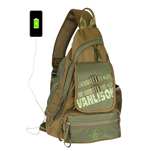 Sling Bag - Mochila con Puerto de Carga USB, Mochila para portátil Vanlison, Mochila para el Hombro, Mochila Cruzada Verde Verde Militar L Cover