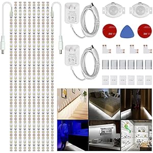 Motion Sensor LED Step Lights - Plug-in 16.4FT 6000K Cold White LED Strip Lights Indoor with UL Approved Adapter and Timer