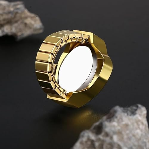 Jewellery Stylish Finger Ring Watch,Stretchy Band,Quartz Ring Watches for Girls,Women,Men Gift for Valentines Day (gold circle) خاتم ساعة