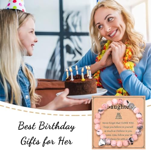 Image of Daughter Birthday Gifts, Birthday Gifts for Daughter, Unique Birthday Bracelet Presents with Happy Birthday Daughter Card, Small, Pink