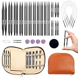 Yarniss 15 Pairs Circular Knitting Needle Combo, 4.5-Inch Round Knitting Needle 3.0~8.0mm, 2.16-Inch Shorties Needles US Size 2.5-10, Interchangeable Aluminum Cable Needles with Case