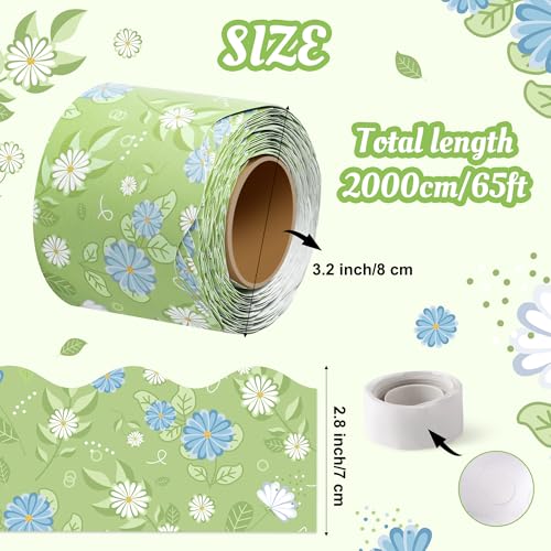 Image of BeYumi Spring Wildflowers Border Trim - 65ft Spring Green Wildflowers Scalloped Rolled Border Trim Daisy Flower Green Wild Floral Bulletin Board Set School Classroom Chalkboard Springtime Party Decor