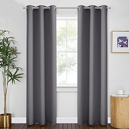 Image of PONY DANCE Grey Blackout Curtains for Bedroom,Thermal Insulated Heat Blocking Room Darkening Drapes Grommet Long Window Treatments Curtains for Living Room,80 Inch Length 2 Panels Set, 42 Inch Wide