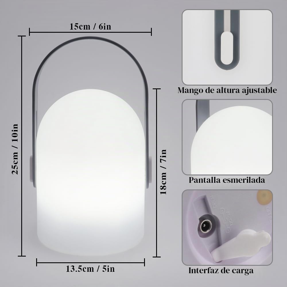 TRIROCKS Lámpara de Mesa Portátil sin Cable, Lámpara LED Recargable 3 Niveles de Intensidad, Luz Nocturna con Control USB para Camping, Hogar y Exterior