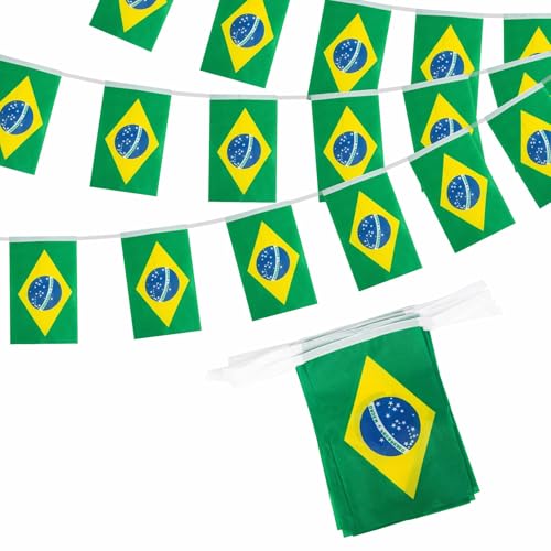 Guirlande de Drapeaux Brésil 10m 30 Fanions, Banderole Brésilienne Décoration pour Coupe du...