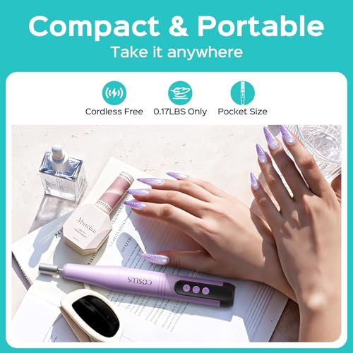 Image of COSLUS C50 Cordless Electric Nail Drill : 12-Speed Professional Nail File with LED Display for All Manicure Shaping & Gel Removal, Nail Art Practice Essentials, Home DIY & Portable Travel Use, Purple