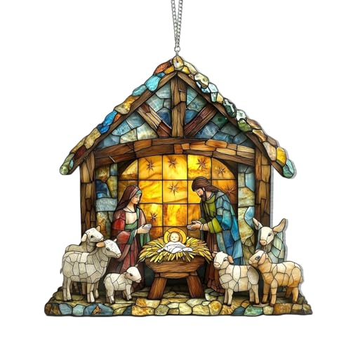 Crèche attrape-soleil – Attrape-soleil Jésus | Attrape-soleil de Noël pour fenêtre, décoration de Noël Jésus en acrylique pour la maison | Crèches peintes à la main, accessoires décoratifs