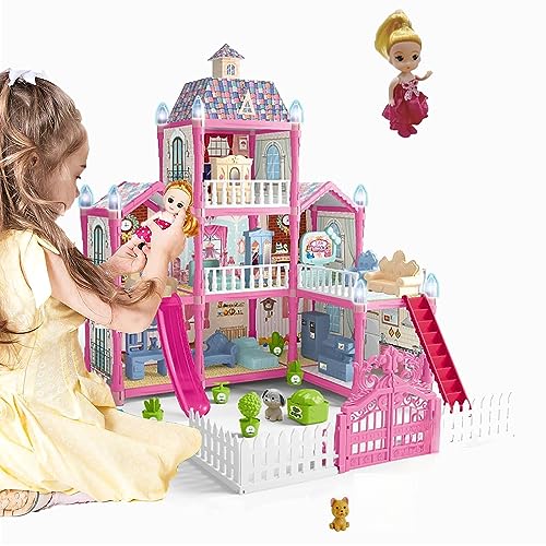 Beauenty Doll House Dream House for Girls Pretend Toys-3 Story 8 Rooms Dollhouse Toddler Playhouse DIY Building Kids Gift for for 3+ Year Old Girls. (Style4)