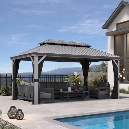 PURPLE LEAF Hardtop Gazebo 10' x 16' Patio Gazebo, Black