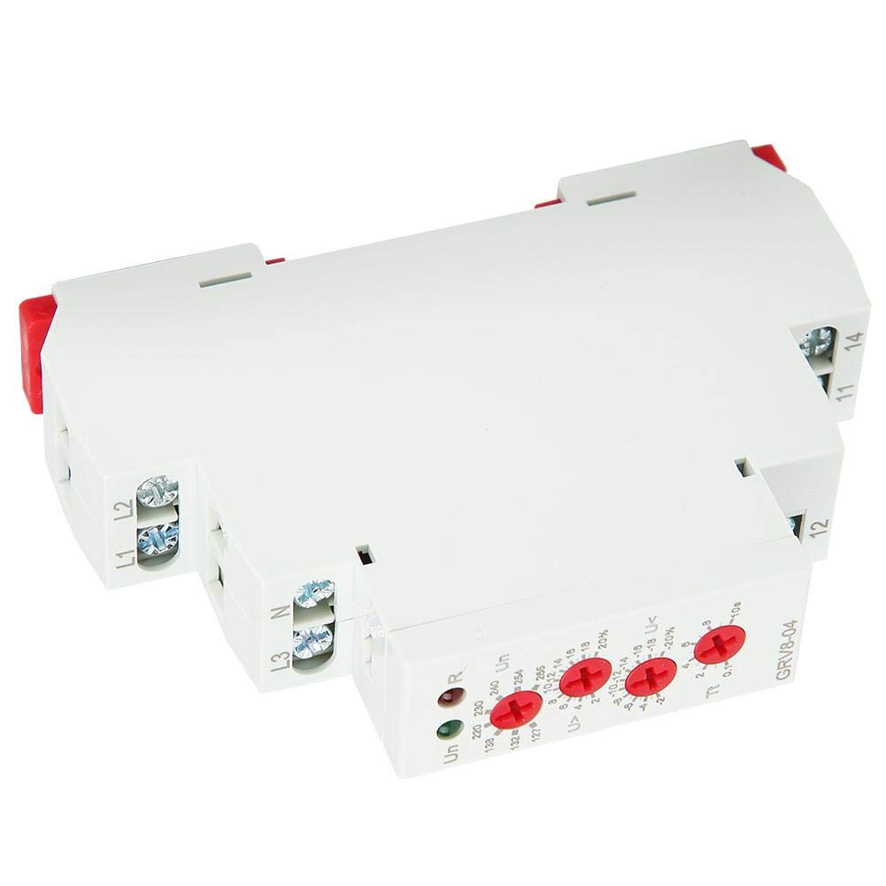 Relè di monitoraggio tensione, Relè di protezione per il monitoraggio della tensione trifase a 4 fili regolabile con sequenza di fasi/protezione guasto, DIN 35mm[Classe di efficienza energetica A]