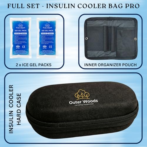 Image of Insulin Cooler Bag Pro - Hard Case Travel Case for Diabetics | 8-10 Hours Cooling | Long Lasting 2x150 ml Ice Gel Packs | Hard Case Insulin Cooler