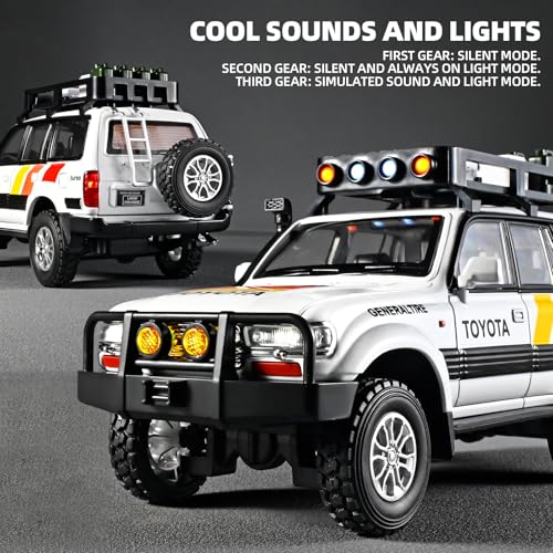 Carro Land Cruiser LC80 1:24 miniatura de metal blanco miniatura 3