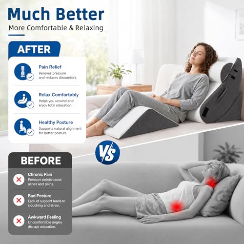 Image of HABUTWAY 4Pcs Orthopedic Wedge Pillow, Adjustable Triangle Support Pillow for Back Pain Relief & Post Surgery Use, Soft Bed Wedge Pillow with Removable Washable Cover, Memory Foam (Dark Grey)